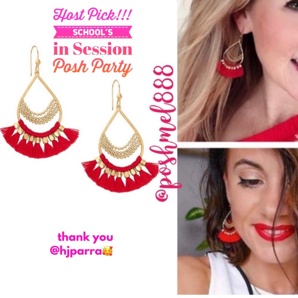 Stella & Dot | Roman [RED] + Gold Beaded  Fringe Chandeliers Earrings
